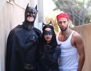 With Cat Woman and a 'villian' in "Alfred's Dark Knight"